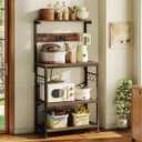SUPERJARE Kitchen Bakers Rack with Power Outlet, Coffee Bar Table 4 Tiers, Kitchen Microwave Stand with 6 S-shaped Hooks, Storage Shelf Rack for Spices, Pots and Pans - Rustic Brown