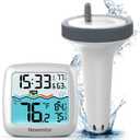 Newentor Pool Thermometer Floating Easy Read, IPX8 Wireless Swimming Pool Thermometers with Indoor Thermometers, Floating Thermometer for Spa/Hot Tub/Fish Tank, Ivory White