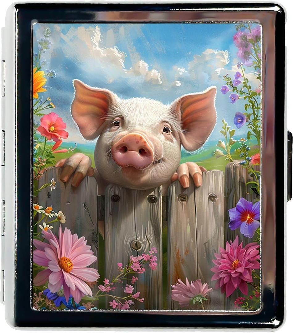 Cute Travel Pill Box Organizer with 8 Compartments - Compact and Fashionable Pill Case with Mirror - Ideal for Medications (Happy Piglet)