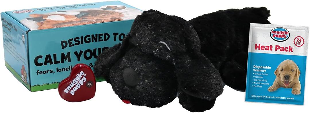 Original Snuggle Puppy Toys - Heartbeat Puppy for Dogs - Pet Anxiety Relief and Calming Aid - Comfort Dog Toys for Behavioral Training (Pack of 1, Black)