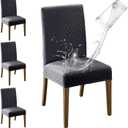 MOSAYT 100% Waterproof Dining Room Chair Covers Set of 4, Super Fit Stretch Jacquard Parson Chairs Slipcovers Removable Washable Chair Seat Protectors for Home, Kitchen, Banquet (Dark Grey)