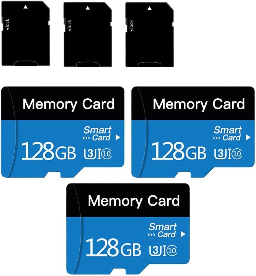 3 Pack 128 GB Micro Memory Card with Adapter, TF Card Class 10, Mini Memory Card for Camera/Smartphone/Tablet/Drone (Blue 128GB*3)