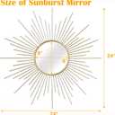 24'' Large Gold Sunburst Mirror, Metal Starburst Mirrors, Mid-Century Modern Sun Mirror Wall Decor for Living Room, Bedroom, Bathroom, Hallway, and Entryway