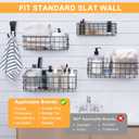 12 Pack Slatwall Organizer Kit with 4 PCs Slatwall Baskets (10.5 to 13.5 Inches) and 8 PCs Slat Wall Hooks Heavy Duty, Black Steel Slatwall Accessory for Garage, Retail Display and Home Storage