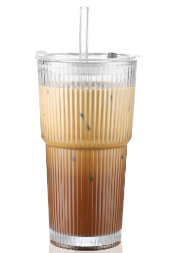 CWHHRN 20 Oz Glass Cups with Lid and Straw 2 Set, Glass Tumbler with Straw and Lid, Vintage Glassware for Whiskey Cocktail Beer, Iced Coffee Cups with Lid (2 PACK)