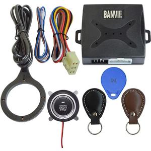 BANVIE Car RFID Push to Start Ignition Kit, Keyless Go Engine Start Stop Button System with Leather Key, Anti-Thief Double Layer Start Protection for Most DC12V Cars