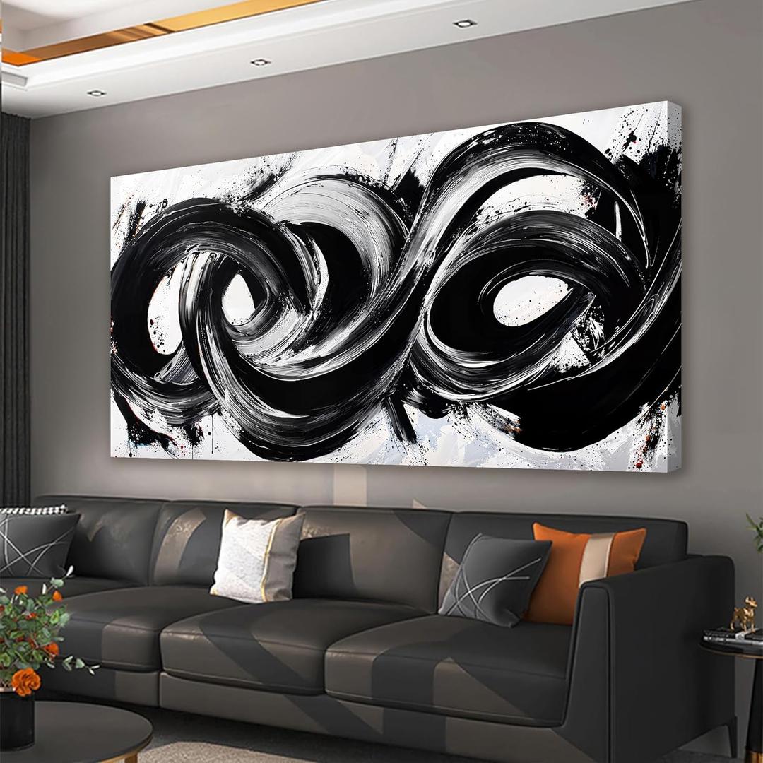 Canvas Wall Art Decor Wall Art Pictures for Living Room Artwork for Walls Abstract Black and White Wall Art Prints Abstract Canvas Art Wall Decorations Bedroom Home Aesthetic Wall Art Decor 20" X 40" (MH-01L)