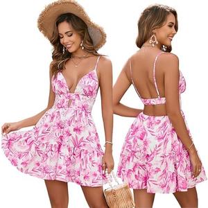 Parthea Women's Summer Boho Floral Mini Dress Spaghetti Strap V Neck Floral A Line Beach Vacation Cute Casual Dresses Medium, Pink Floral  Parthea Women's Summer Boho Floral Mini Dress Spaghetti Strap V Neck Floral A Line Beach Vacation Cute Casual Dresses Medium, Pink Floral