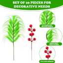 20 Pcs Christmas Tree Topper 14.9'' Lime Green Furry Tree Picks 7'' Red Berry Stems Christmas Ornament for Xmas Topper Wreath Vase Filler Home Decorations Supply Gift
