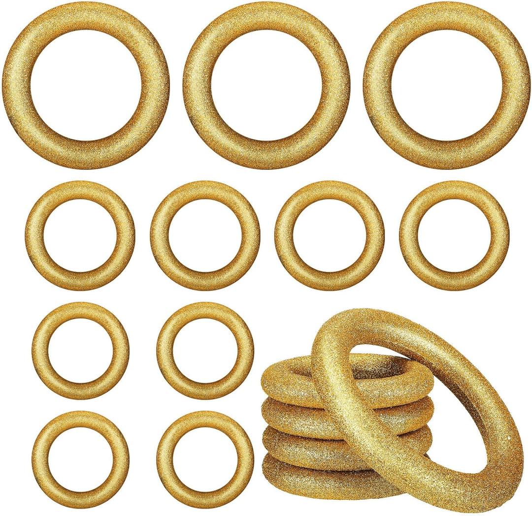 12 Pack Gold Ring Birthday Party Decoration 4" 6" 8" Glitter Gold Rings Table Centerpiece Cartoon Characters Themed Birthday Baby Shower Party Supplies Wedding DIY Craft Decor