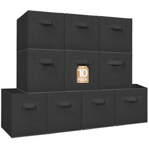STORAGE MANIAC Storage Cubes, 11 Inch Collapsible Storage Bins with Handles, 10 Pack Fabric Foldable Bins for Organization, Durable Storage Bins for Closet, Shelves, Offices, Toys, 10-Pack Black