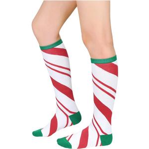 Century Star Knee High Striped Socks for Women - Long Thin Tube Sports Thigh High Socks Tall Stockings (One Size, 1 Pack Christmas White Red)