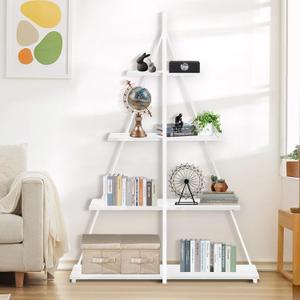 Book Shelf, 4 Tier Ladder Bookcase with Sailboat A-Shaped Design, Narrow Storage Display Shelves, Sturdy Wood and Metal Frame, Modern Bookshelf for Living Room, Home Office, Bedroom, Small Spaces