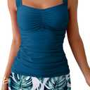 B2prity Women's Tankini Swimsuit Tummy Control Ruched Two Piece Bathing Suit Push Up Modest Swim Suits with Shorts (Small, Peacock Blue)