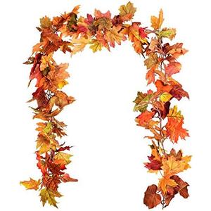 DearHouse 2 Pack Fall Garland Maple Leaf, 5.9Ft/Piece Hanging Vine Garland Artificial Autumn Foliage Garland Thanksgiving Decor for Home Wedding Fireplace Party Christmas (Orange)