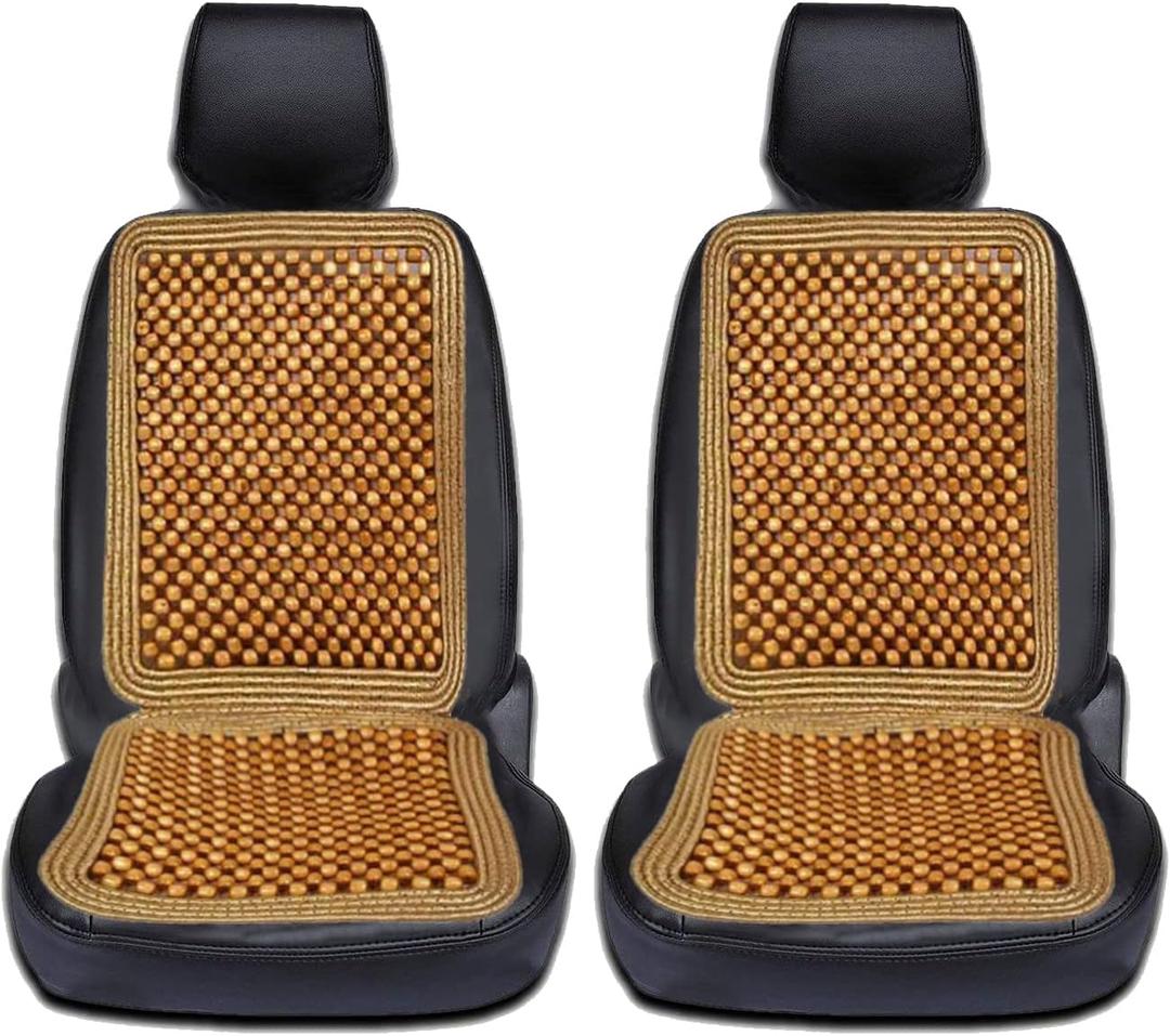 VaygWay Wood Beaded Comfort Seat Cushion Seat Cover  2 Pcs. Wooden Beaded Car Seat Cover  Natural Wood Double Strung Beads  Massage Comfort Cover Car Seat  Universal SUV Auto