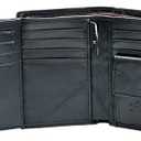 POKOFO Large RFID Genuine Leather Card Holder Trifold Wallet Snap Closure 3 ID Windows for men (Black)