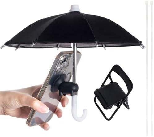 Yymobt Phone Umbrella for Sun, Universal Cell Phone Umbrella Suction Cup Stand, Cover Sun Shield, Adjustable Piggy Suction Cup Phone Stand, Outdoor Cell Phone Sunshade Holder(Black)