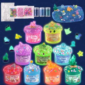 Ocean Glow in The Dark Slime Kit 9 Pack, with Deep Sea Slime Charms, Sensory DIY Rainbow Slime for Kids, Glow Party Favors for Girls & Boys, Halloween