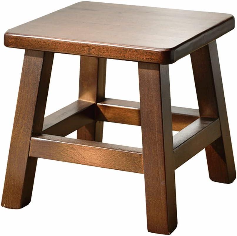 Solid Wood Stool 10 inch Wooden Stool for Kids Small Short Stool Shoe Changing Step Stool (Brown Square)