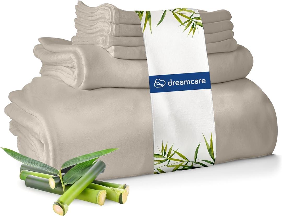 DREAMCARE 100% Viscose from Bamboo Sheets King Size - 4 Pc Luxury Cooling Sheets for Hot Sleepers, King Size Bed Sheets Set, Viscose from Bamboo Sheets Set (Cream Beige)