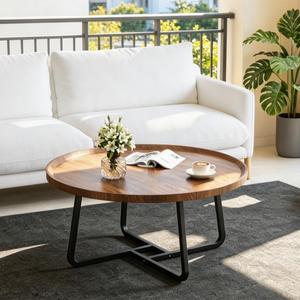 Round Coffee Table, Mid Century Modern Small Table, End Tables Living Room, Coffee Tables for Small Spaces, 20'' Walnut