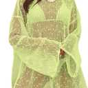 Lilosy Sexy Crochet Sheer Kaftan Caftan Beach Dress Bathing Suit Swim Coverup One Piece (Medium, Light Green)