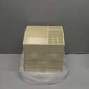 Vlando Makeup Organizer Countertop,Large Vanity Organizer PU Leather Make up Storage with 4 Drawers Perfume Organizers Cosmetic Display Case for Lipstick,Brushes,Bedroom-Beige