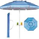 Aoxun 6.5ft Beach Umbrella with Tray and Tilt Pole Portable Patio Umbrella with Sand Anchor and Carry Bag Outdoor UPF 50+ Sun Shelter with Air Vents Design (Navy Blue)