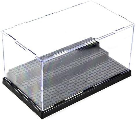 WMM Minifigure Display Case for Action Figures Blocks, Dustproof Acrylic Display Box Storage with 3 Movable Steps for Collection Models Minifigures, Bricks Blocks Toys (Large 1 Pack, Black)