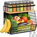 Magnetic Shelf for Fridge with Wood Lid, Fruit Potato and Onion Storage Bins, Pantry Organizers & Storage, Large Container Magnetic Spice Rack for Refrigerator, Kitchen Counter, Cabinet (1, Black)