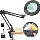 10X Magnifying Glass with Light and Clamp, Real Glass Lens, 5 Color Modes LED Dimmable Magnifier, Hands Free for Crafts, Jewelry, Painting, Sewing, Close Work (Black)