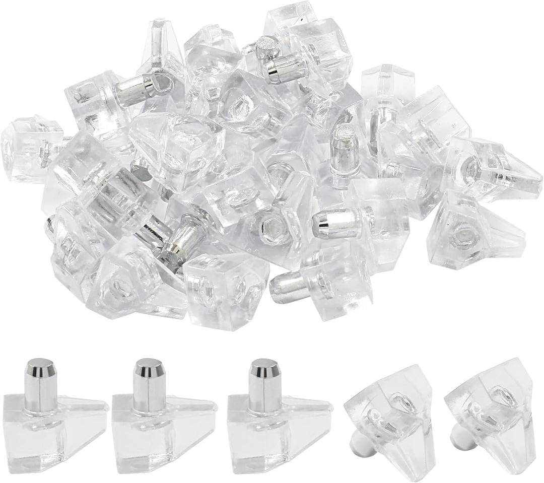 Biaungdo Clear Shelf Support Pegs, 30 Pcs 5mm Plastic Shelf Pins Small Cabinet Shelf Pegs Shelf Holder Pins Bracket Replacement Pegs Cabinet Shelf Clips for Kitchen Furniture Book Shelves Cupboard