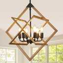 24" Modern Pendant Lights Kitchen Island, 6-Light Black + Wood Grain Farmhouse Pendant Light Fixtures, Industrial Hanging Pendant Lights Fixture for Kitchen Island Dining Room Hallway Foyer Entryway