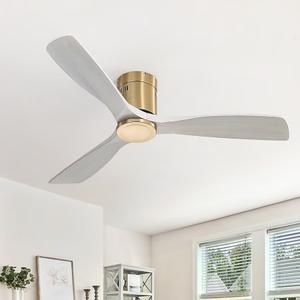 Sofucor Nicola 52-in Outdoor Flush Mount Gold with Grey Blades Ceiling Fan and Remote ( 3 -Blade )
