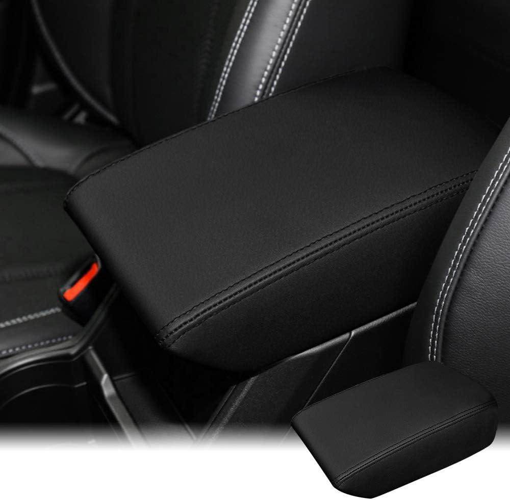 INTGET Car Center Console Armrest Cover for 2024 Subaru Forester Accessories 2019 2020 2021 2022 2023 Leather Middle Arm Rest Box Lid Cover Seat Pad Protector(Black Stitiches,2019-2024)