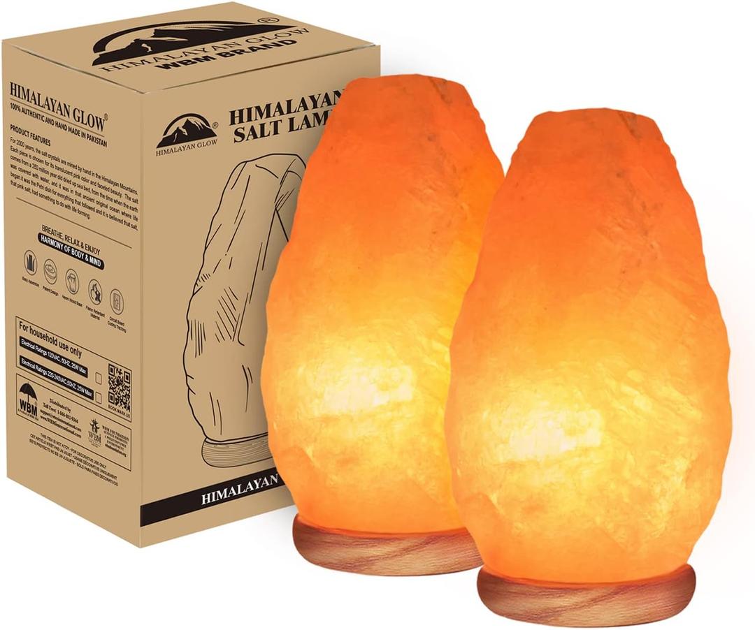 Himalayan Glow Pink Salt lamp With Neem Wooden Base, (ETL Certified) Dimmer Switch, 4-7 LBS - 2 PACK