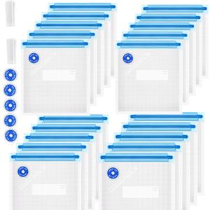 Sous Vide Bags Reusable 27Pcs, BPA Free Food Vacuum Sealer Bag, Food Storage Bag, Vacuum Zipper Bags for Sous Vide Cooking - 20Pcs Food Sealer Bag & 5 Air Valves & 2 Seal Clips (8.5X8.5 in) 1.4L