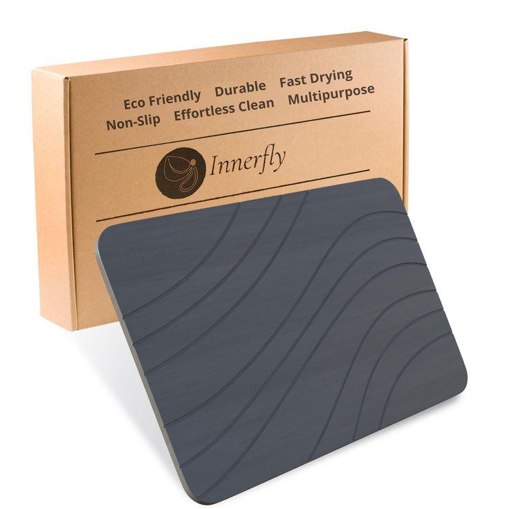 Innerfly Stone Bath Mat Size 23.5"x 15"inch, Stone Mat with Wave Design Bath Stone, Quick Dry Bath Stone Mat, Diatomaceous Earth Bath Mat Non-Slip (Dark Grey)