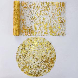 Table Runner & Placemats Set Gold Thanksgiving- Metallic Centerpieces & Party Decorations, Disposable Table Decor, Sequin Glitter Mesh, Dining, Wedding