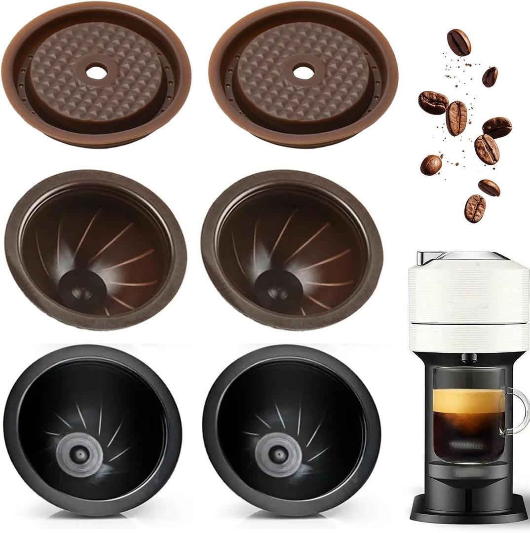 Starter Set (4 Cups & 2 Silicone Lids) Reusable Pods for Nespresso Vertuo, 2x150ml & 2x230ml Refillable Coffee Capsules Compatible with Vertuoline Plus & GCAT1 and ENV135/150,No Foil Needed