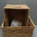 Large Wicker Basket Rectangular with Wooden Handles for Shelves, Water Hyacinth Basket Storage, Natural Baskets for Organizing, Wicker Baskets for Storage 14.5 x 10.3 x 7.5 inches - 3 Pack