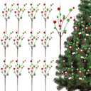 Hotop 16 Inch Christmas Tree Picks Decorations Red Green Christmas Ornaments Xmas Floral Branches and Ball Picks Decoration for Holiday Tree Topper Decor(Classic,12 Pcs)