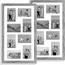 Hongkee 12x22 Picture Frame Set of 2, Grey with Glass Collage Frame, Display Eight Opening 4x6 Photos With Mat or 12 x 22 Newspaper Without Mat - Horizontal or Vertical Wall Mounting, 12x22 in matted to 8-4x6