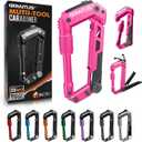 Multitool Carabiner with Pocket Knives, EDC Carabiners, Folding Serrated Knife, Can Bottle Opener, Rope Cutter, Screwdriver, Keychain Knife for Camping Hiking, Gifts for Women/Men (Pink)