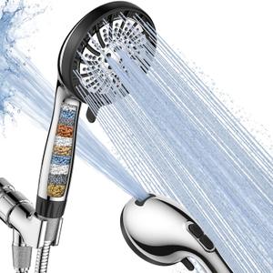PWERAN Filtered Shower Head with Handheld, High Pressure 8 Spray Showerhead with Filters & Upgraded Detachable Shower Head, Water Softener Filters Beads for Hard Water -Remove Chlorine (Chrome)