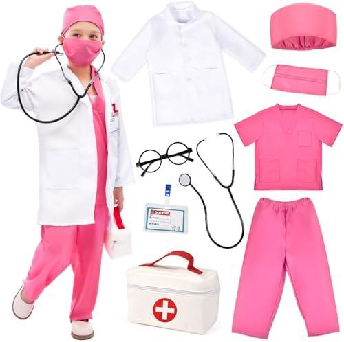 Toylink Kids Doctor Costume Pretend Play Kit with Lab Coat Carrying Bag Accessories Halloween Doctor Dress up for Boys Girls, (Without a first aid kit), 120