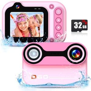 Kids Waterproof Camera 1080P HD 26MP Digital Camera Underwater Camera 10FT /3M, 10X Digital Zoom Children Waterproof Camera for Kids Boys Girls Snorkeling, Swimming, Beach, Water Park - Pink