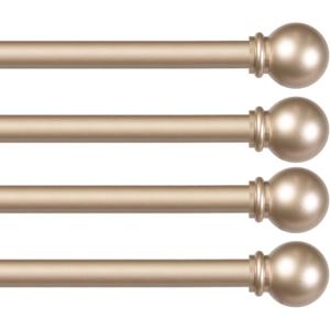 Kenney Chelsea Ball End Window Curtain Rod, Adjustable Curtain Rod for Windows 28 to 48 Inches, Extendable Curtain Rod Set, Soft Brass Gold Curtain Rod, Curtain Rods 4 Pack