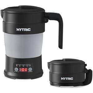 HYTRIC Travel Electric Kettle, 700ML Foldable Small Electric Kettle BPA-Free, Portable Kettle with Multifunctional Panel, Collapsible Hot Water Kettle with Keep Warm & Delay Start, 110V Black
